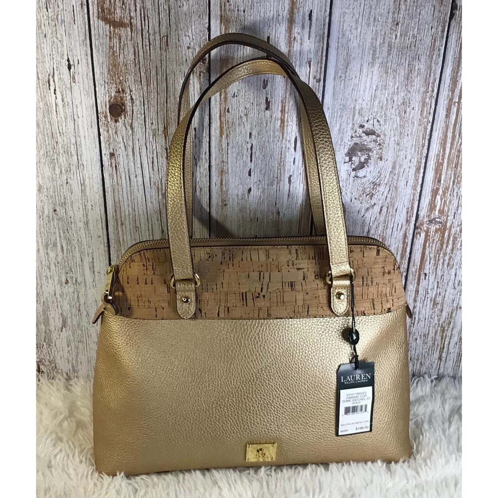 Lauren by Ralph Lauren Hanway Gold Leather and Cork Dome Satchel NWT
